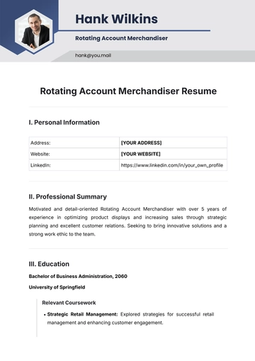 Free Rotating Account Merchandiser Resume Template to Edit Online