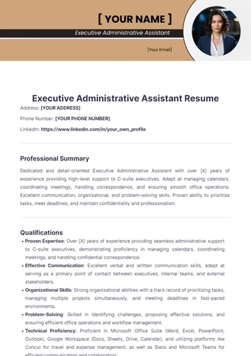 Free Executive Administrative Assistant Resume to Edit Online