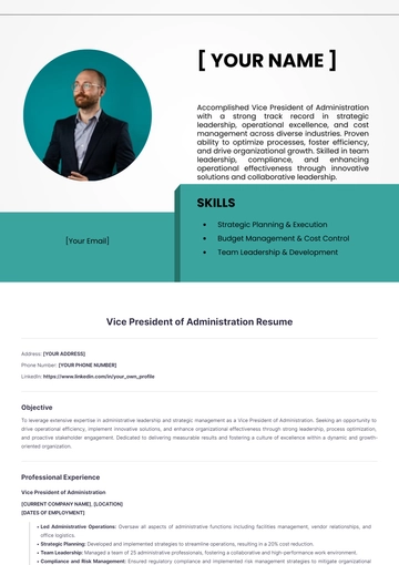 Free Vice President of Administration Resume to Edit Online