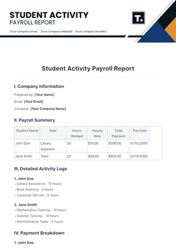 Free Student Activity Payroll Report Template to Edit Online