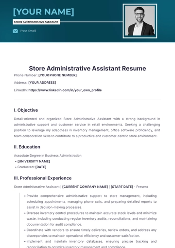 Free Store Administrative Assistant Resume to Edit Online