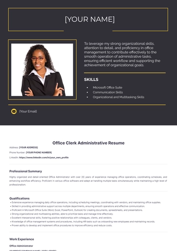 Free Office Clerk Administrative Resume to Edit Online
