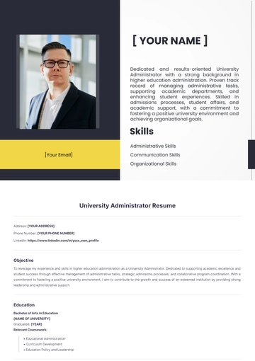 Free University Administrator Resume to Edit Online