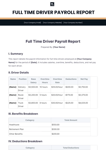 Free Full Time Driver Payroll Report Template to Edit Online