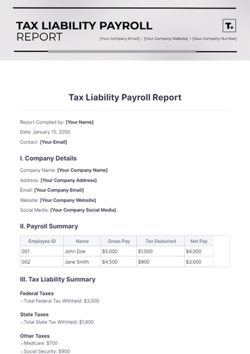 Free Tax Liability Payroll Report Template to Edit Online