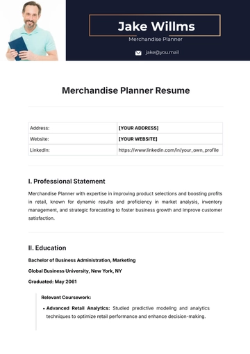 Free Merchandise Planner Resume Template to Edit Online