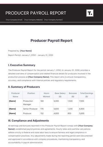 Free Producer Payroll Report Template to Edit Online