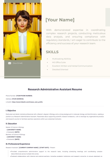 Free Research Administrative Assistant Resume to Edit Online