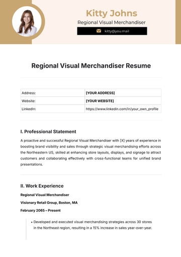 Free Regional Visual Merchandiser Resume Template to Edit Online