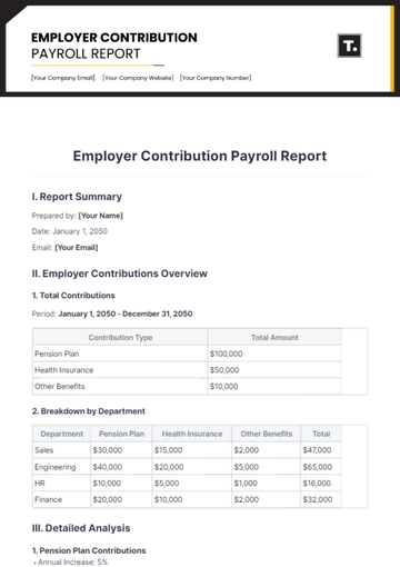 Free Employer Contribution Payroll Report Template to Edit Online
