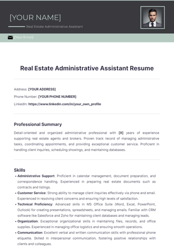 Free Real Estate Administrative Assistant Resume to Edit Online
