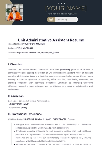 Free Unit Administrative Assistant Resume to Edit Online