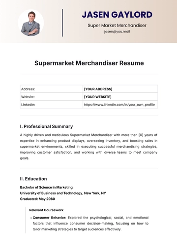 Free Supermarket Merchandiser Resume Template to Edit Online