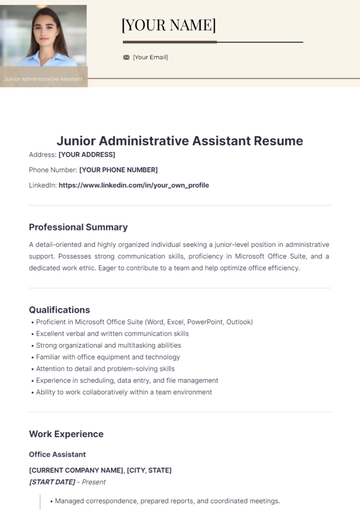Free Junior Administrative Assistant Resume to Edit Online