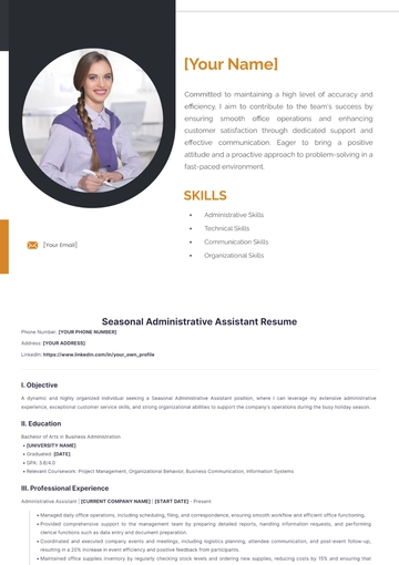 Free Seasonal Administrative Assistant Resume to Edit Online