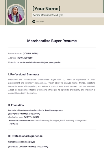 Free Merchandise Buyer Resume to Edit Online