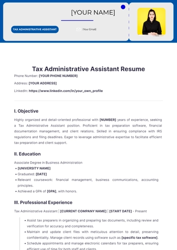 Free Tax Administrative Assistant Resume to Edit Online
