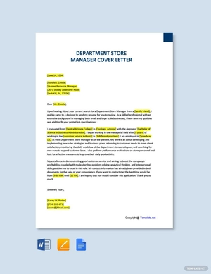Department Store Manager Cover Letter