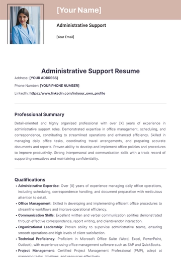 Free Administrative Support Resume to Edit Online