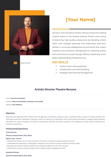 Free Artistic Director Theatre Resume to Edit Online