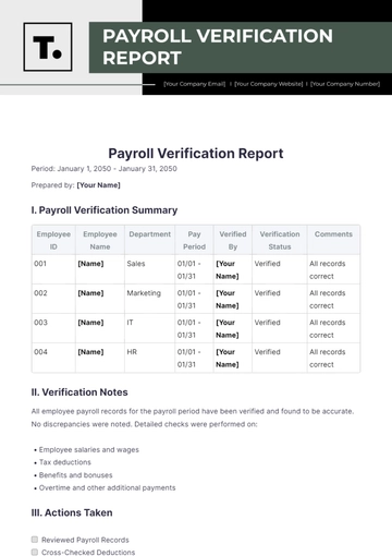 Free Payroll Verification Report Template to Edit Online