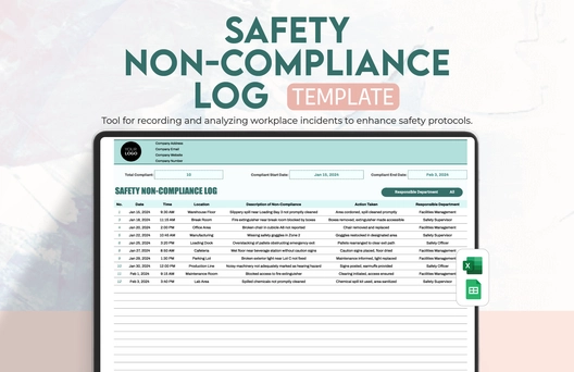 Safety Non-Compliance Log Template