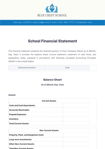Free School Financial Statement Template to Edit Online