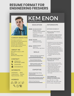 Resume Format for Engineering Freshers