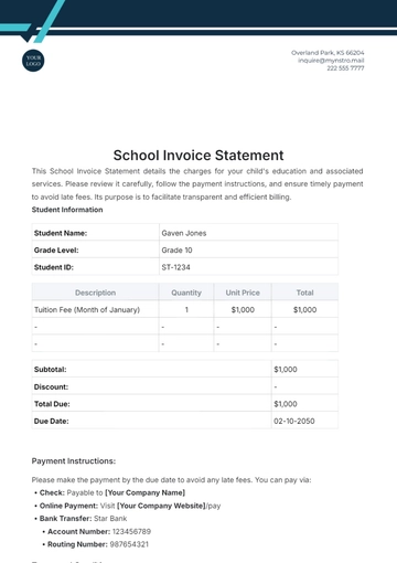 Free School Invoice Statement Template to Edit Online