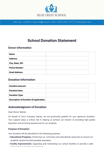 Free School Donation Statement Template to Edit Online