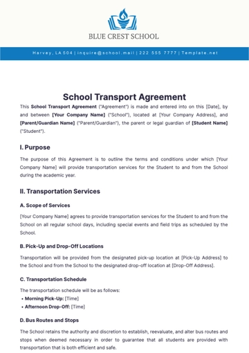 Free School Transport Agreement Template to Edit Online Free School Transport Agreement Template to Edit Online