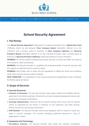 Free School Security Agreement Template to Edit Online