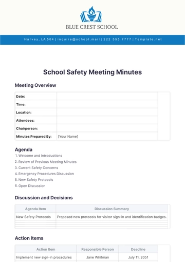 Free School Safety Meeting Minutes Template to Edit Online