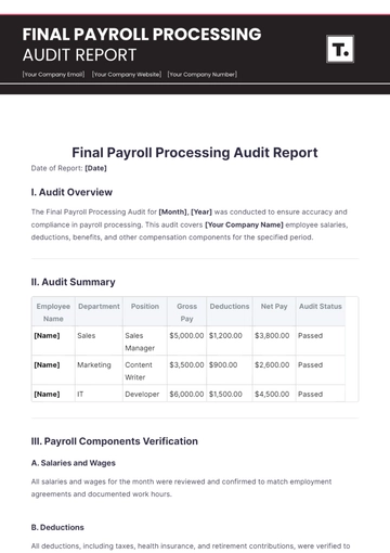 Free Final Payroll Processing Audit Report Template to Edit Online