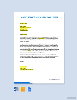 Client Service Specialist Cover Letter