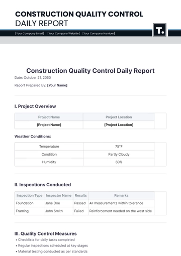 Free Construction Quality Control Daily Report Template to Edit Online