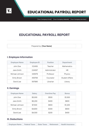 Free Educational Payroll Report Template to Edit Online
