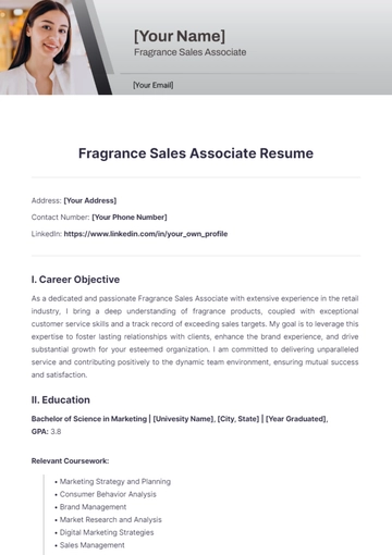 Free Fragrance Sales Associate Resume to Edit Online