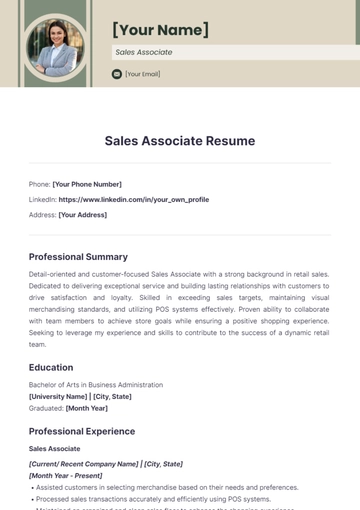 Free Sales Associate Resume to Edit Online