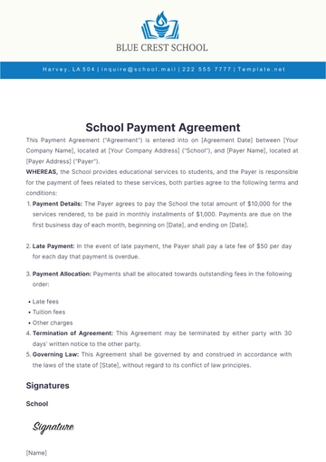 Free School Payment Agreement Template to Edit Online Free School Payment Agreement Template to Edit Online