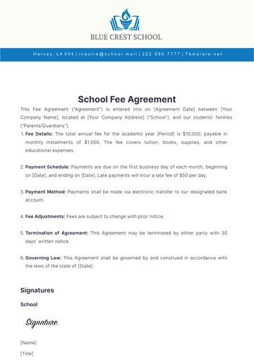 Free School Fee Agreement Template to Edit Online Free School Fee Agreement Template to Edit Online