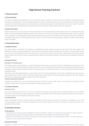 Free High School Tutoring Contract Template to Edit Online