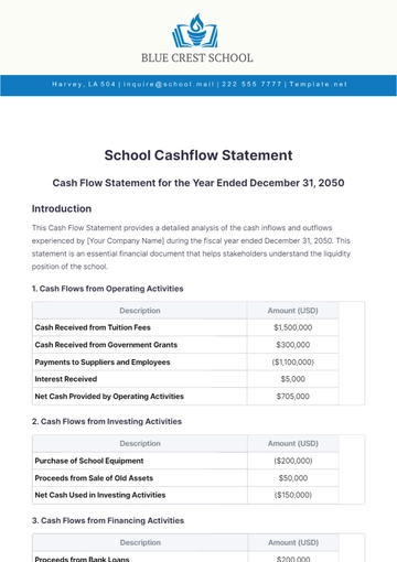 Free School Cashflow Statement Template to Edit Online