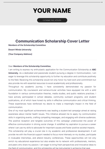 Free Communication Scholarship Cover Letter to Edit Online