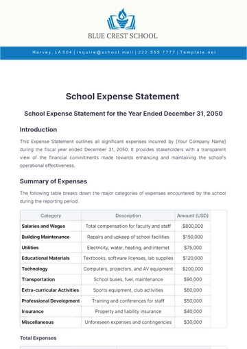 Free School Expense Statement Template to Edit Online