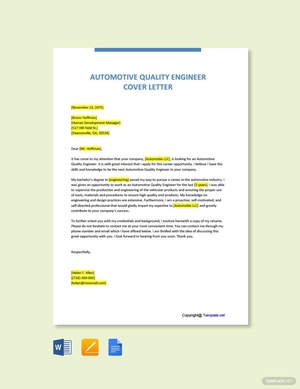 Automotive Quality Engineer Cover Letter