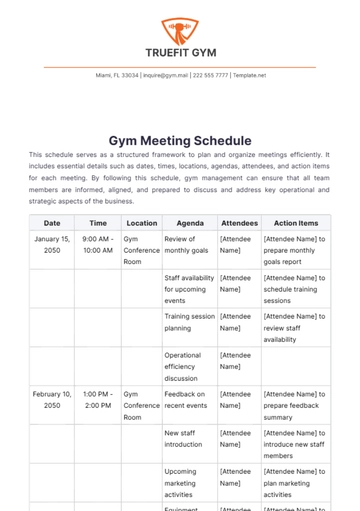 Free Gym Meeting Schedule Template to Edit Online