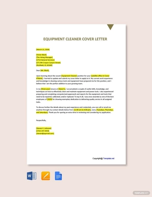 Equipment Cleaner Cover Letter