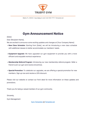 Free Gym Announcement Notice Template to Edit Online