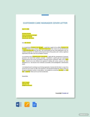 Customer Care Manager Cover Letter